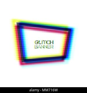 Abstract frame with glitch texture. Distorted modern background with glitch effect. Broken glitched sign. Polygon in rgb colors. Cmyk concept channel. Stock Vector