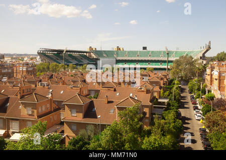 View from Calle Parana of the Stadum Benito Villamarín in Sevilla, Spain, Stadium hosting the team Real Betis Balompié. Stock Photo