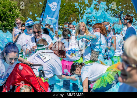 Charity fun Bubble Rush 5k for the East Anglian Childrens Hospice (EACH) in Norwich, 5th May 2018 Stock Photo