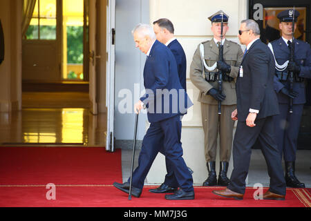 Warsaw, Poland. 10th May 2018: President Andrzej Duda received Czech President Milos Zeman and First Lady Ivana Zemanova at Presidential Palace in Warsaw. ©Jake Ratz/Alamy Live News Stock Photo