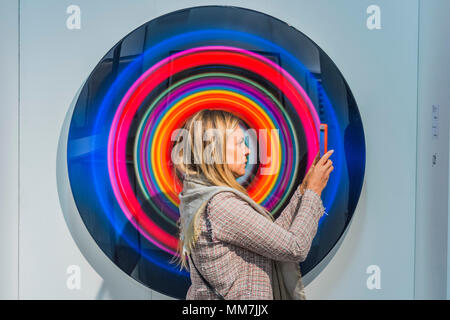 Hampstead, London, UK. 9th May, 2018. Targets by Franco Defrancesca - The Affordable Art Fair opens in Hampstead and runs until 14 May. The fair offers visitors a chance to purchase work from over 110 galleries at prices between £100 and £6,000 Credit: Guy Bell/Alamy Live News