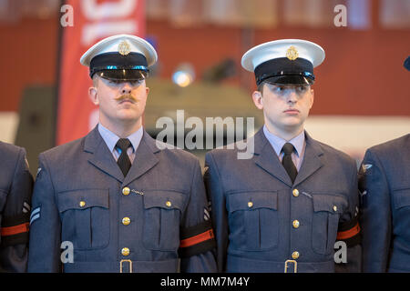 Honington, UK. 10th May 2018. RAF Honington Preperations for the wedding of HRH Prince Henry of Wales and Ms. Meghan Markle. Corporal Thomas Murphy looking at camera. Credit: Jason Marsh/Alamy Live News Stock Photo