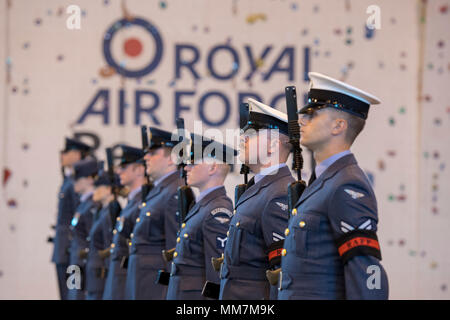 Honington, UK. 10th May 2018. Corporal Thomas ‘Murph’ Murphy (in focus) at RAF Honington in preperations for the wedding of HRH Prince Henry of Wales and Ms. Meghan Markle Credit: Jason Marsh/Alamy Live News Stock Photo