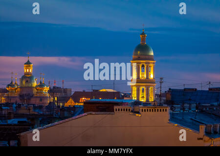 ST. PETERSBURG, RUSSIA, 01 MAY 2018: Outdoor view of Bykovo. Church of the Vladimir Icon of the Mother of God. Bell tower Stock Photo