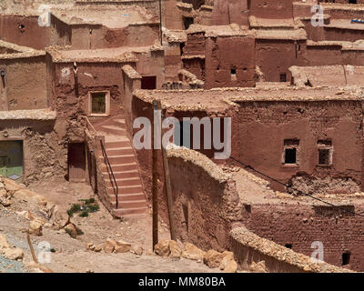 Houses in traditional Moroccan village, clay one-story buildings with flat roofs. Stock Photo