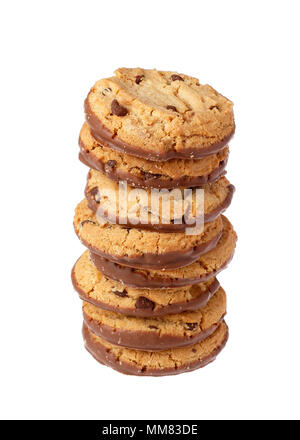 A stack of eight chocolate chip cookies isolated on white bakground. Stock Photo