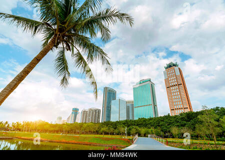 China Haikou Cityscape, high-rise by the lake. Stock Photo