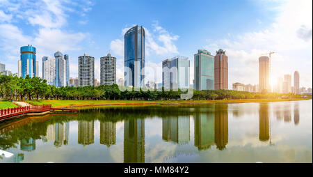 China Haikou Cityscape, high-rise by the lake. Stock Photo