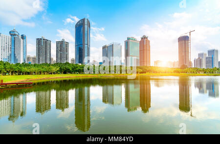 China Haikou Cityscape, high-rise by the lake. Stock Photo