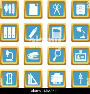 Stationery icons set sapphirine square vector Stock Vector