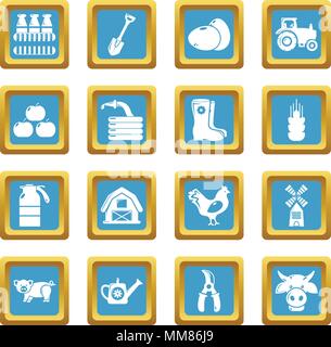 Farm agricultural icons set sapphirine square vector Stock Vector