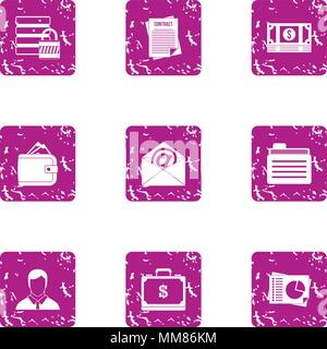 Remittance icons set, grunge style Stock Vector