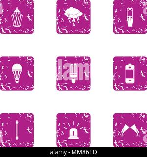 Bright night icons set, grunge style Stock Vector