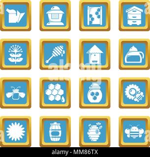 Apiary honey icons set sapphirine square vector Stock Vector