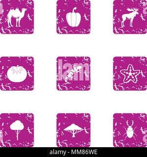 Forest style icons set, grunge style Stock Vector