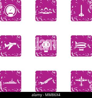 Training aircraft icons set, grunge style Stock Vector