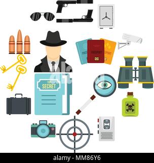Spy tools set flat icons Stock Vector