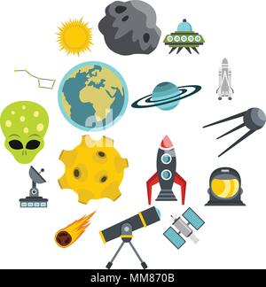 Space set flat icons Stock Vector