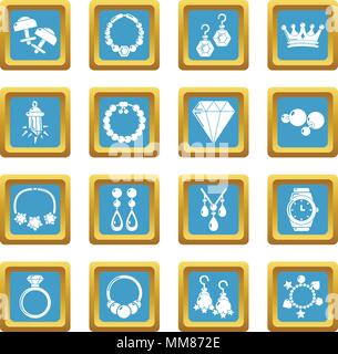 Jewelry shop icons set sapphirine square vector Stock Vector