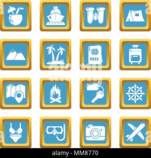 Travel summer icons set sapphirine square vector Stock Vector