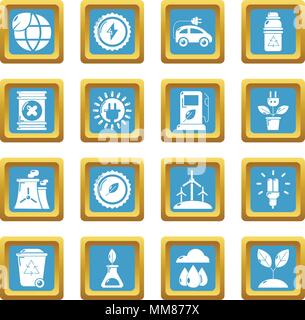 Ecology icons set sapphirine square vector Stock Vector