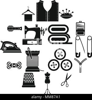 Sewing icons set, simple style Stock Vector