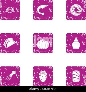 River food icons set, grunge style Stock Vector