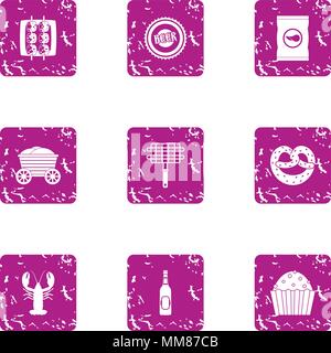 Foodstuff icons set, grunge style Stock Vector
