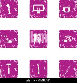 Health service icons set, grunge style Stock Vector
