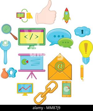 Seo icons set, cartoon style Stock Vector