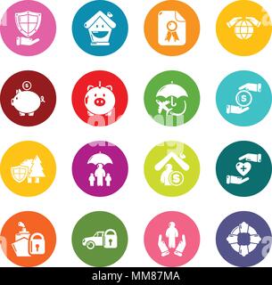 Insurance icons set colorful circles vector Stock Vector