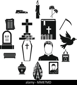 Funeral icons set, simple style Stock Vector