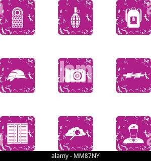 Military sport icons set, grunge style Stock Vector