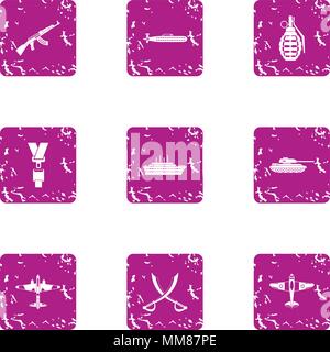 War machine icons set, grunge style Stock Vector