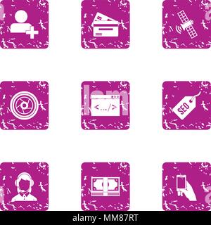 SEO advice icons set, grunge style Stock Vector
