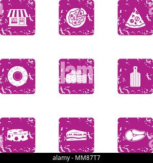 Business breakfast icons set, grunge style Stock Vector