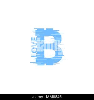Blue bitcoin sign in glitch style on white background. Internet money digital vector illustration. Interference effect for image Stock Vector