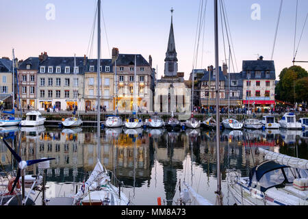 Honfleur Harbour with boats at sunset, Normandy, France, Europe Stock Photo