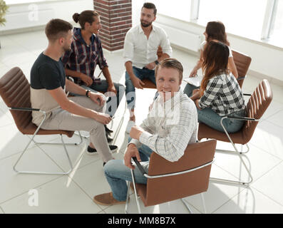 confident Manager , sitting at the workshop Stock Photo