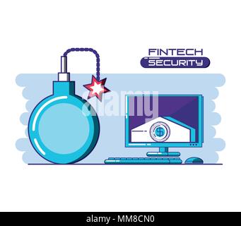 desktop computer with financial technology security vector illustration design Stock Vector