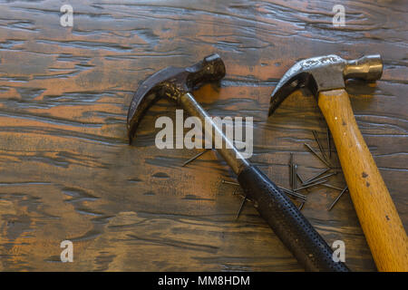 tabletop with hammers and nails Stock Photo