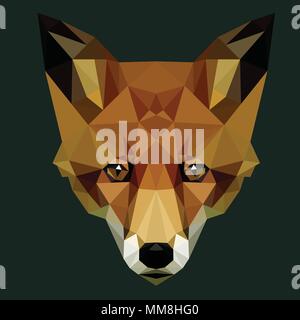 Vector polygonal fox head. Low poly animal illustration. Triangle color image Stock Vector