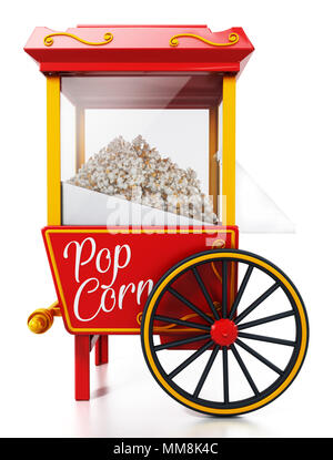 Vintage popcorn cart isolated on white background. 3D illustration. Stock Photo