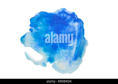 Color, blue splash watercolor hand painted isolated on white background, artistic decoration or background Stock Photo