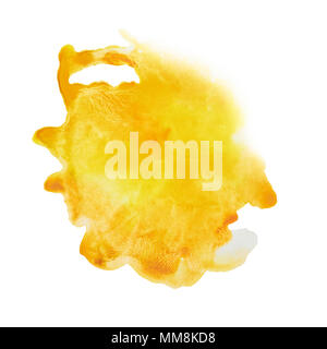Color, yellow - orange splash watercolor hand painted isolated on white background, artistic decoration or background Stock Photo