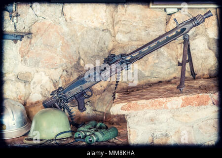 Old disused machine gun used in Balkan war in Serbia on display Stock Photo