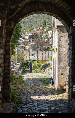Archway under passage in the ruins of the old city walls in Stari Bar town near Bar city, Montenegro Stock Photo