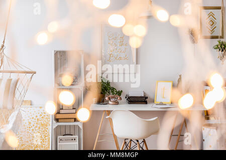 Multifunctional room interior with creative lighting Stock Photo