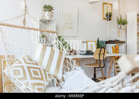 Modern hammock at living room interior Stock Photo