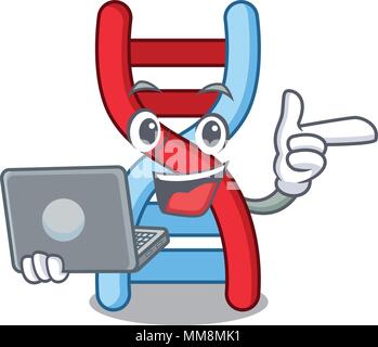 With laptop dna molecule character cartoon Stock Vector